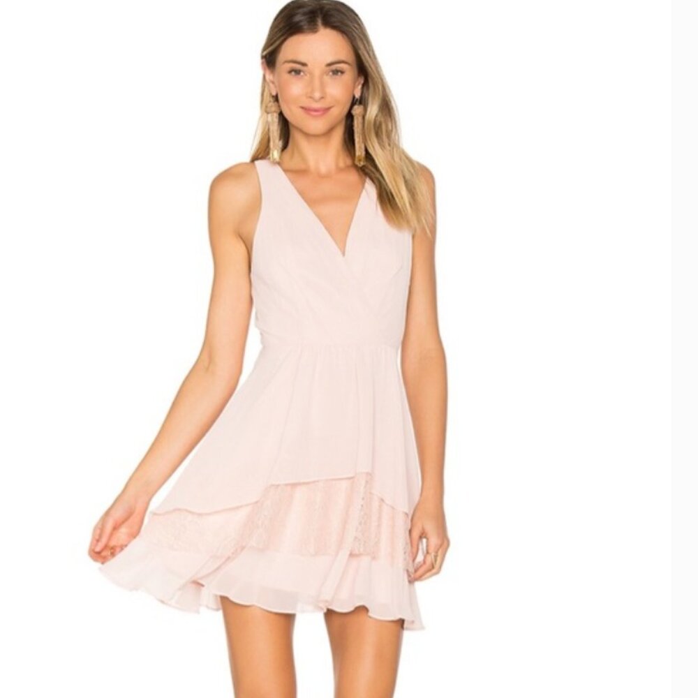 BCBGeneration Tiered Lace Surplice Pink Dress (Size 6)